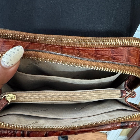 Brahmin ‘Jules’ Rich Brown Croc-Embossed Crossbody Bag - Picture 7 of 10